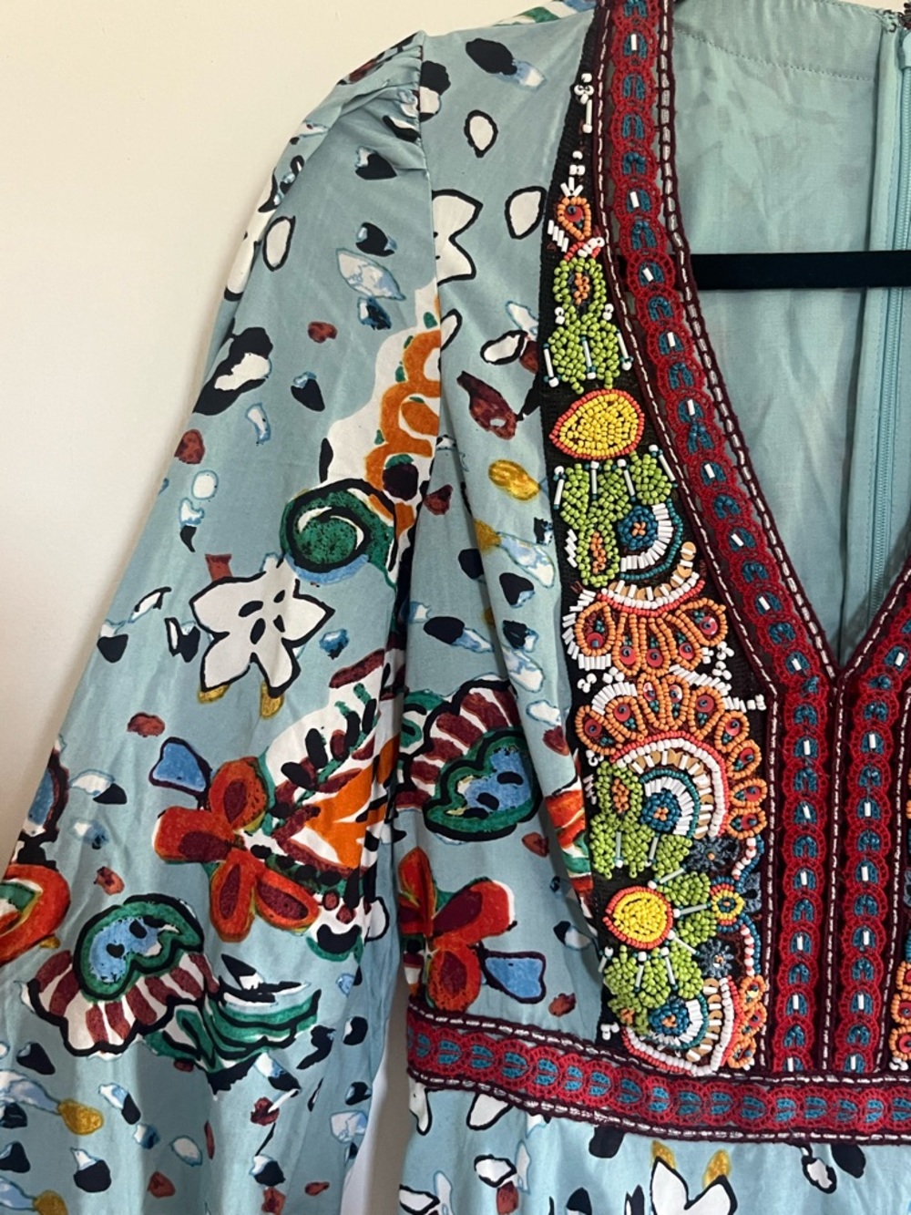 Anthropologie Akemi + Kin Karmina Blue Beaded Floral Paisley Midi Dress Size 4 - Picture 3 of 15